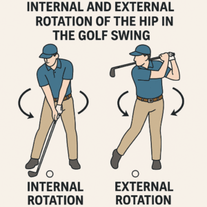 Internal and external hip rotation in the golf swing, illustrated for osteopathy for golf treatment.